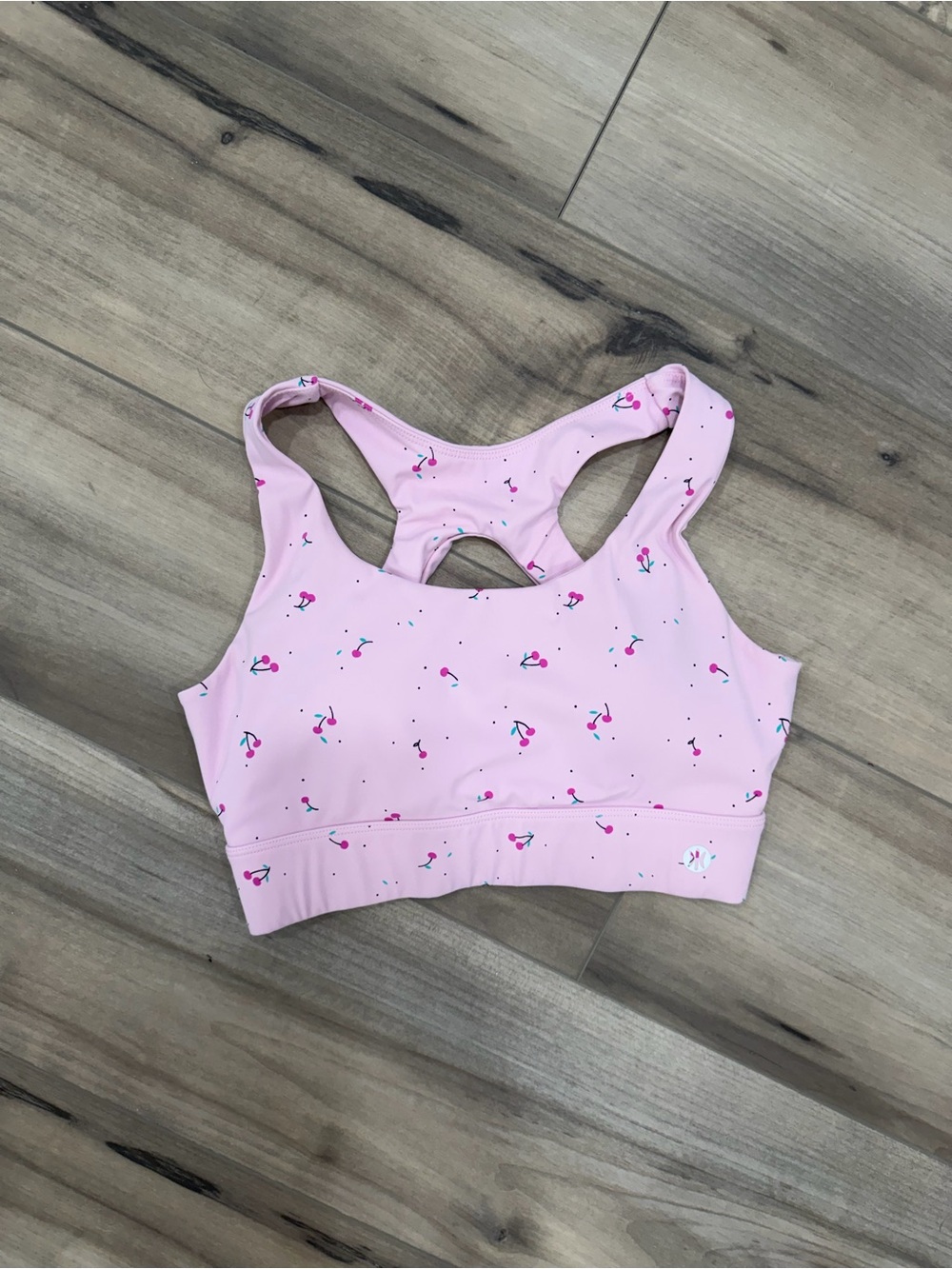 Girls' Pink Cherry-Print Swim Rashguard Crop Top